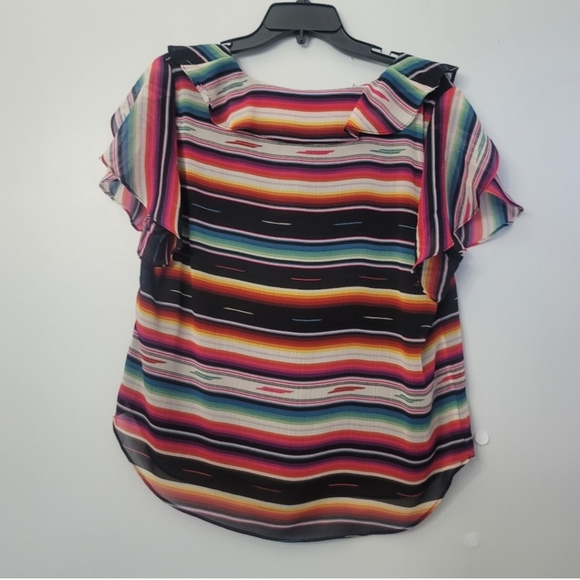 NWT Lauren Ralph Lauren Plus Size M Stripe Print Short Flutter Blouse Top - Picture 3 of 13